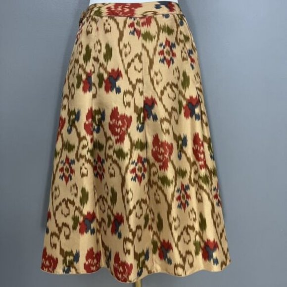 J. JILL Women 100% Silk Skirt Dress A-Line Floral 8 Ikat Box Pleats Copper Red - Picture 1 of 9